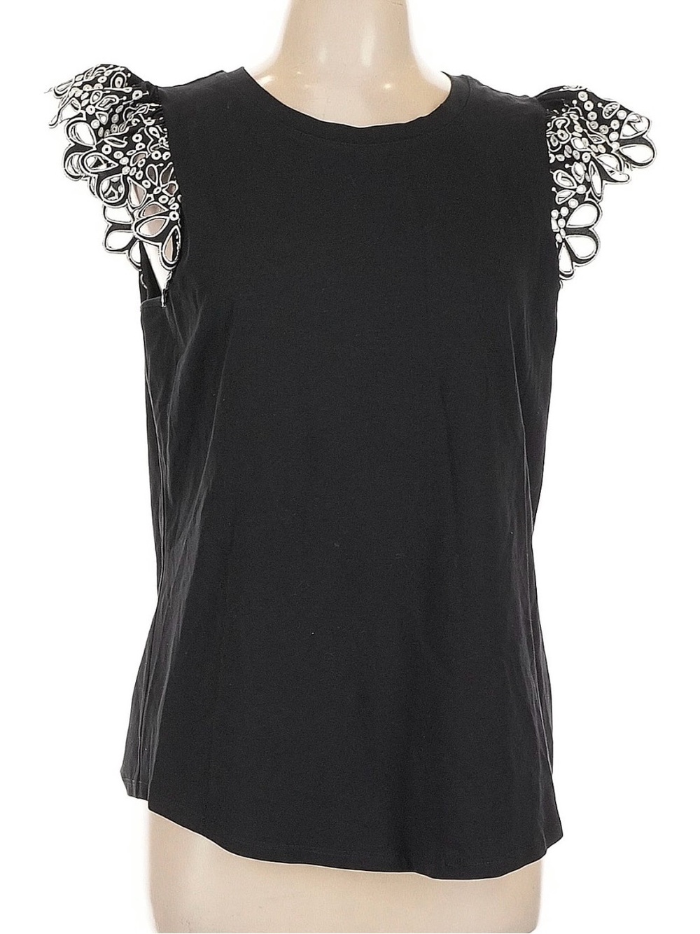 Chico's Black Sleeveless Tank with Lace Flutter Shoulders